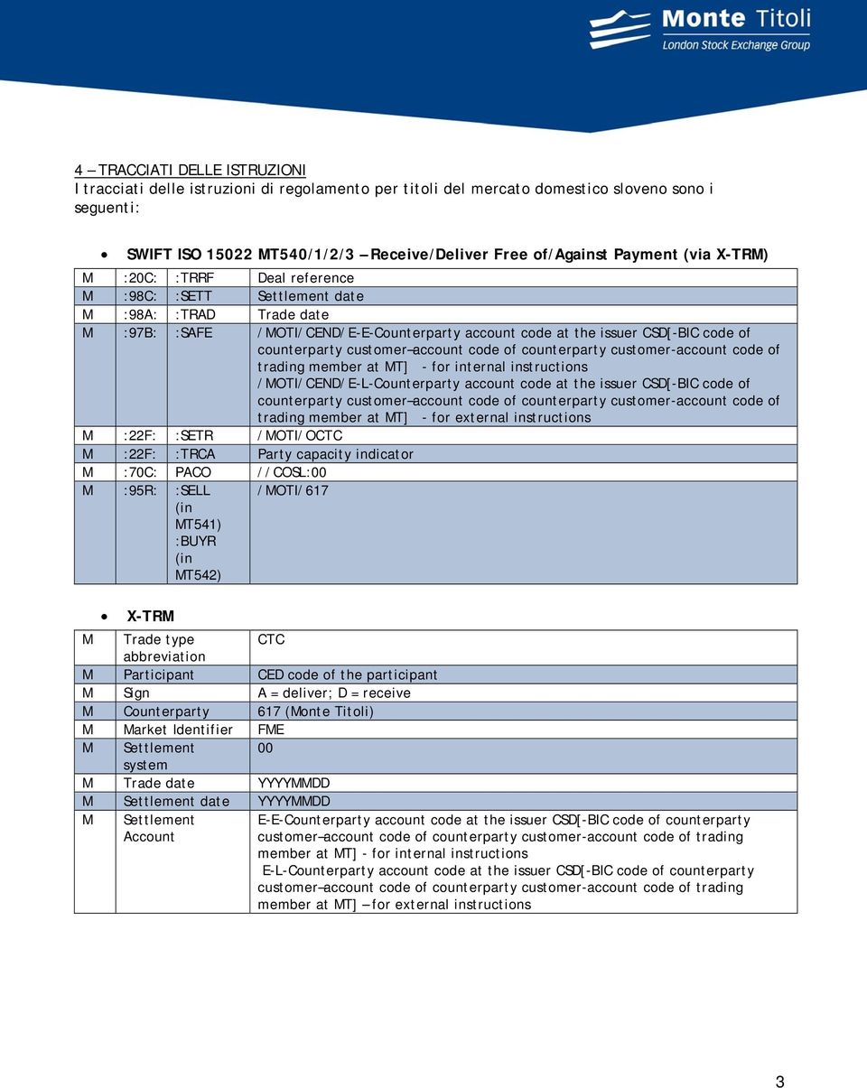 customer account code of counterparty customer-account code of trading member at MT] - for internal instructions /MOTI/CEND/E-L-Counterparty account code at the issuer CSD[-BIC code of counterparty