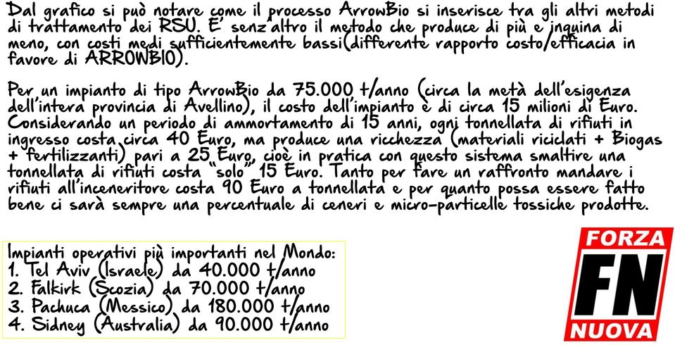 000 t/anno (circa la metà dell esigenza dell intera provincia di Avellino), il costo dell impianto è di circa 15 milioni di Euro.