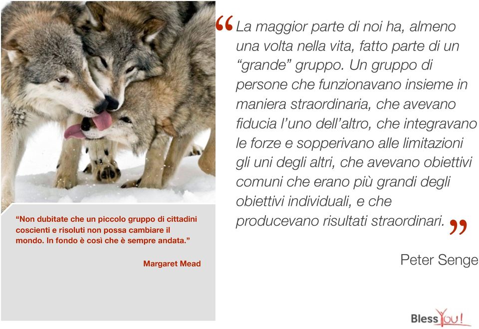 Un gruppo di persone che funzionavano insieme in maniera straordinaria, che avevano fiducia l uno dell altro, che integravano le forze e