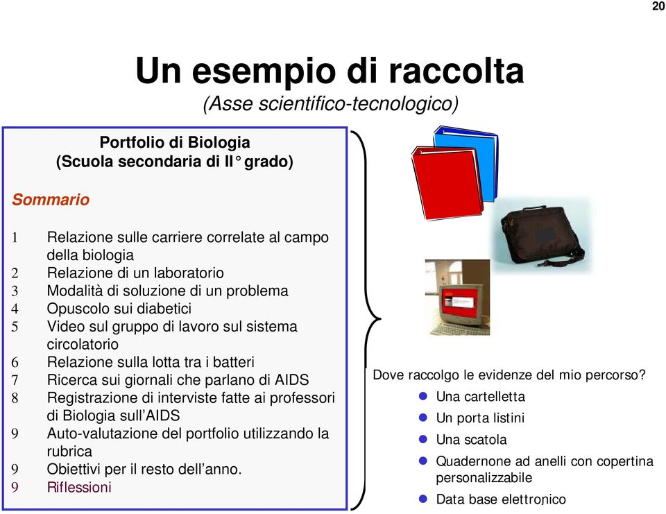 giornali che parlano di AIDS 8 Registrazione di interviste fatte ai professori di Biologia sull AIDS 9 Auto-valutazione del portfolio utilizzando la rubrica 9 Obiettivi per il resto dell anno.