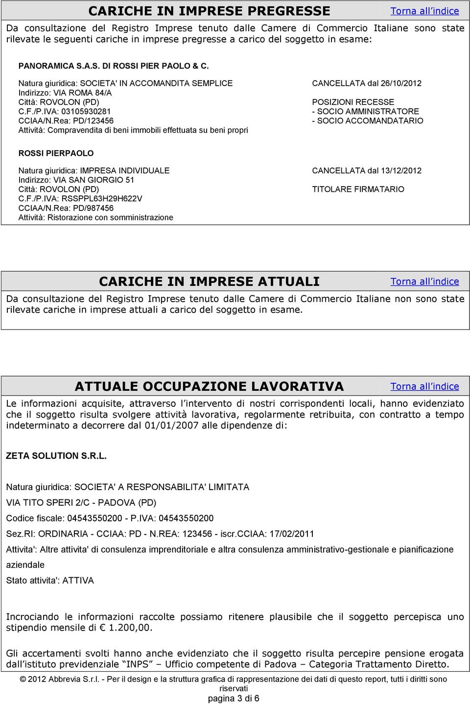 Rea: PD/123456 Attività: Compravendita di beni immobili effettuata su beni propri CANCELLATA dal 26/10/2012 POSIZIONI RECESSE - SOCIO AMMINISTRATORE - SOCIO ACCOMANDATARIO ROSSI PIERPAOLO Natura