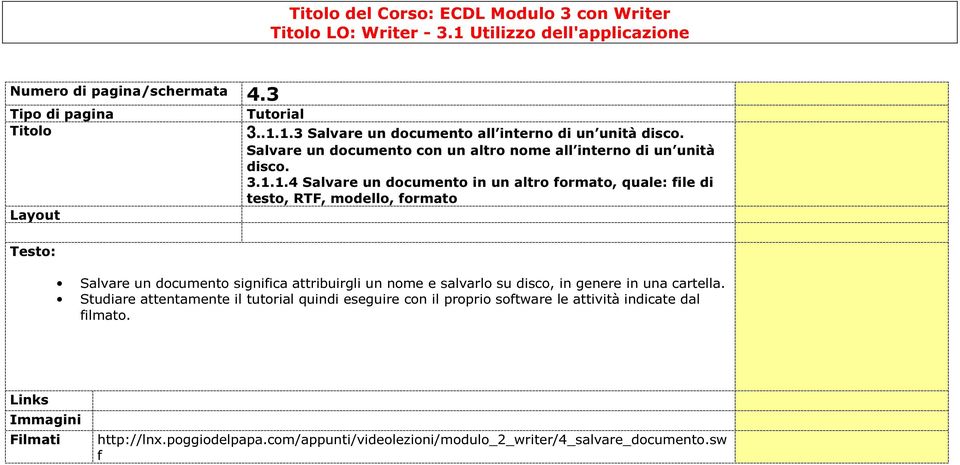 1.4 Salvare un documento in un altro formato, quale: file di testo, RTF, modello, formato Salvare un documento significa attribuirgli un