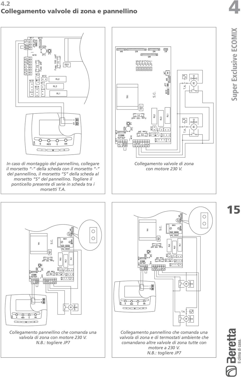A. Collegamento valvole di zona con motore 230 V. 15 Collegamento pannellino che comanda una valvola di zona con motore 230 V. N.B.