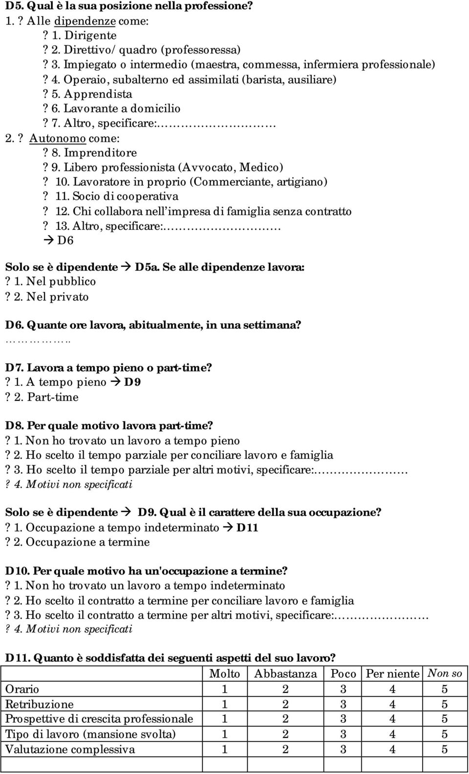 Libero professionista (Avvocato, Medico)? 10. Lavoratore in proprio (Commerciante, artigiano)? 11. Socio di cooperativa? 12. Chi collabora nell impresa di famiglia senza contratto? 13.