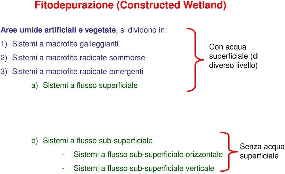 Sistemi a flusso superficiale Con acqua superficiale (di diverso livello) b) Sistemi a flusso