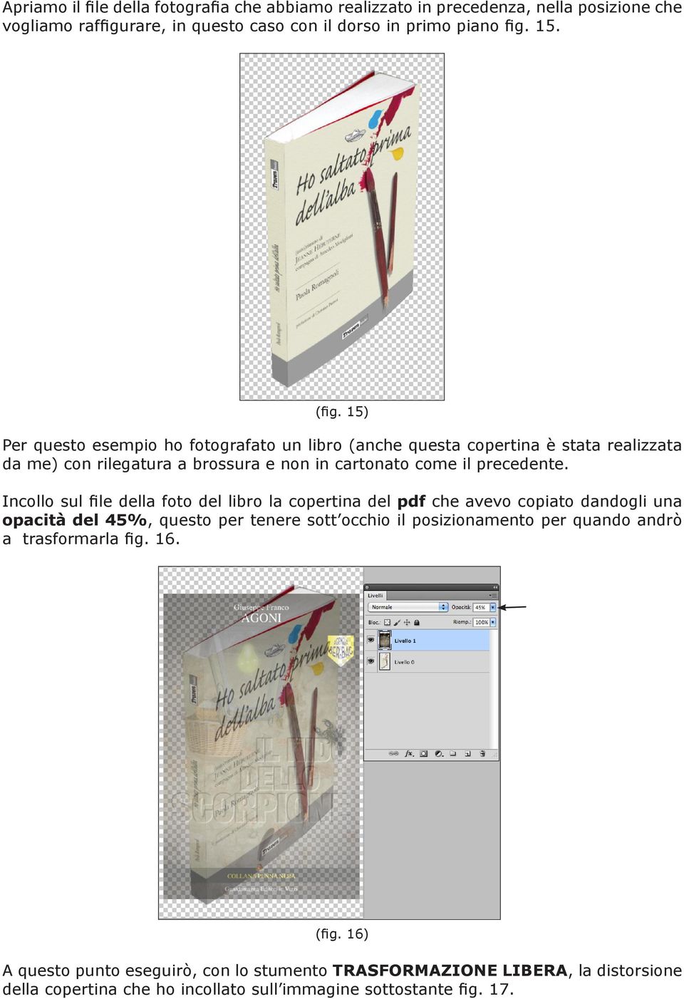 Incollo sul file della foto del libro la copertina del pdf che avevo copiato dandogli una opacità del 45%, questo per tenere sott occhio il posizionamento per quando andrò