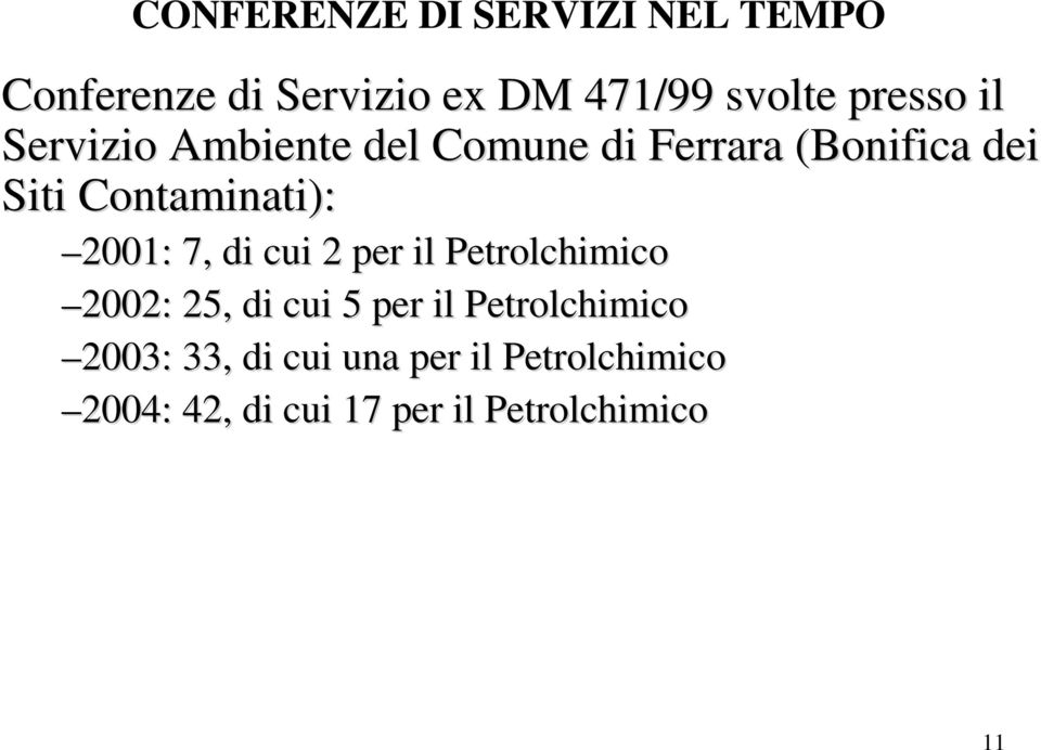 Contaminati): 2001: 7, di cui 2 per il Petrolchimico 2002: 25, di cui 5 per il