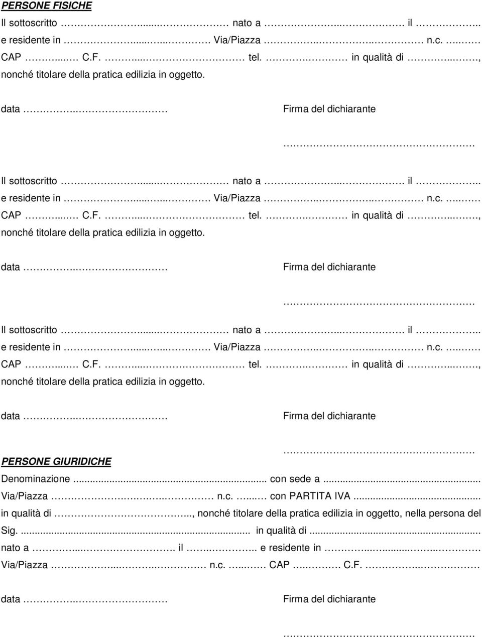 .. cn sede a... Via/Piazza..... n.c.... cn PARTITA IVA... in qualità di..., nnché titlare della pratica edilizia in ggett, nella persna del Sig.... in qualità di... nat a.... il.... e residente in.