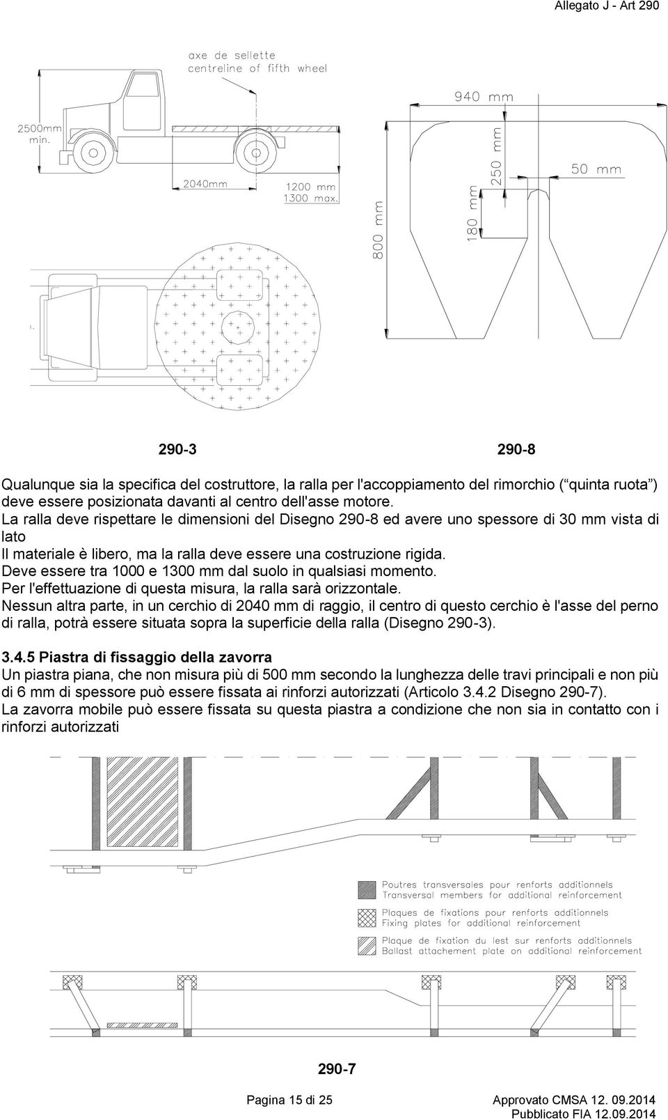 Deve essere tra 1000 e 1300 mm dal suolo in qualsiasi momento. Per l'effettuazione di questa misura, la ralla sarà orizzontale.