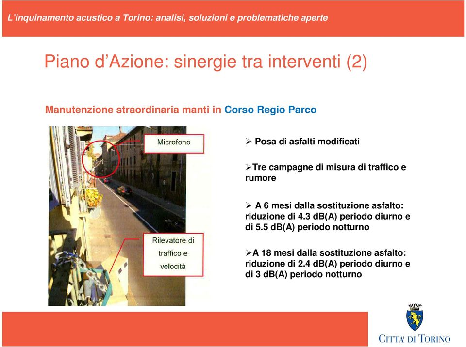 sostituzione asfalto: riduzione di 4.3 db(a) periodo diurno e di 5.