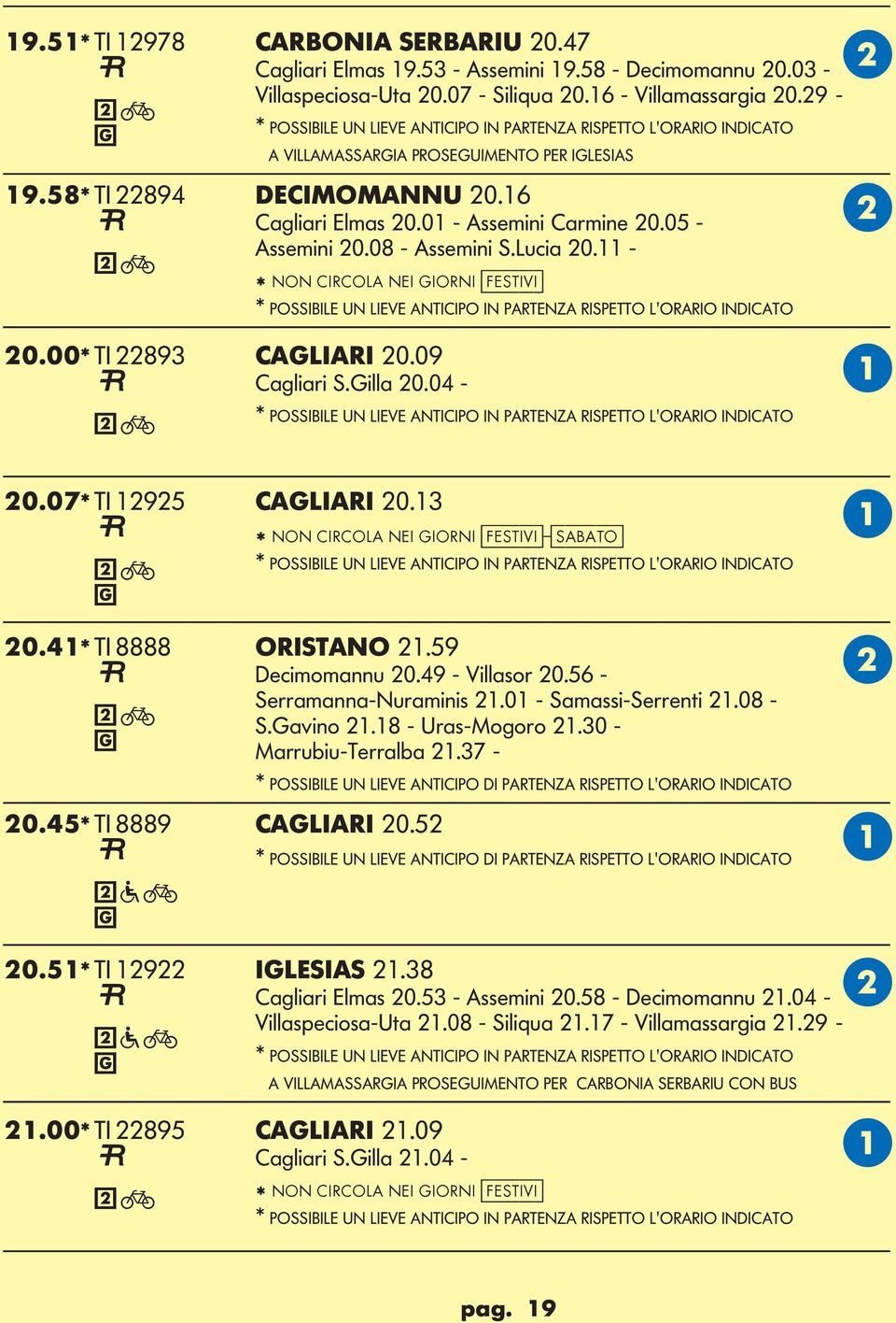 08 - ssemini S.ucia 20.11 - * NON CIRCO NEI IORNI [festivi] * POSSIIE UN IEVE NTICIPO IN PRTENZ RISPETTO 'ORRIO INDICTO 20.00* TI 22893 CIRI 20.09 Cagliari S.illa 20.