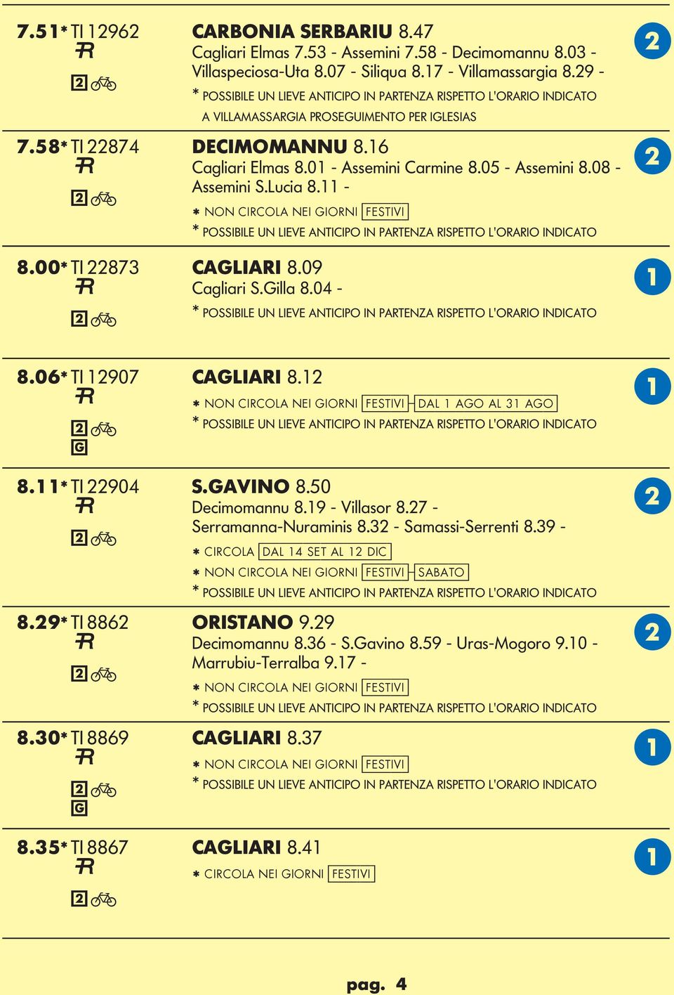 ucia 8.11 - * NON CIRCO NEI IORNI [festivi] * POSSIIE UN IEVE NTICIPO IN PRTENZ RISPETTO 'ORRIO INDICTO 8.00* TI 22873 CIRI 8.09 Cagliari S.illa 8.