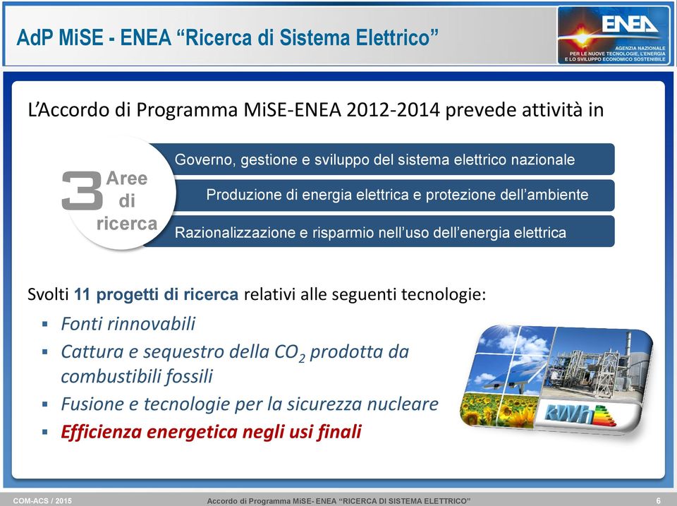 risparmio nell uso dell energia elettrica Svolti 11 progetti di ricerca relativi alle seguenti tecnologie: Fonti rinnovabili Cattura e