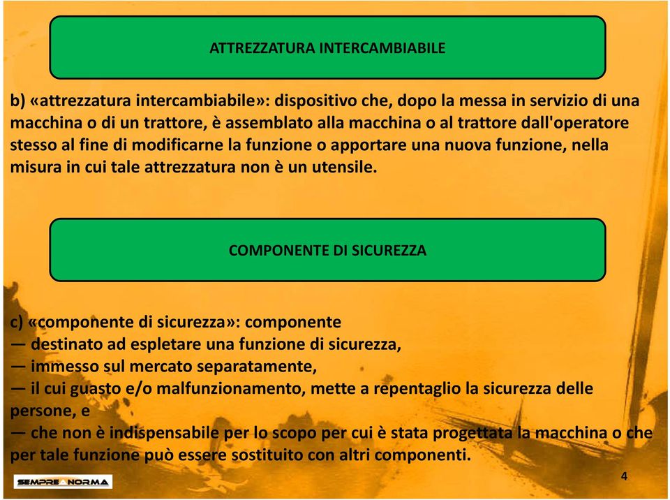 COMPONENTE DI SICUREZZA c) «componente di sicurezza»: componente destinato ad espletare una funzione di sicurezza, immesso sul mercato separatamente, il cui guasto e/o