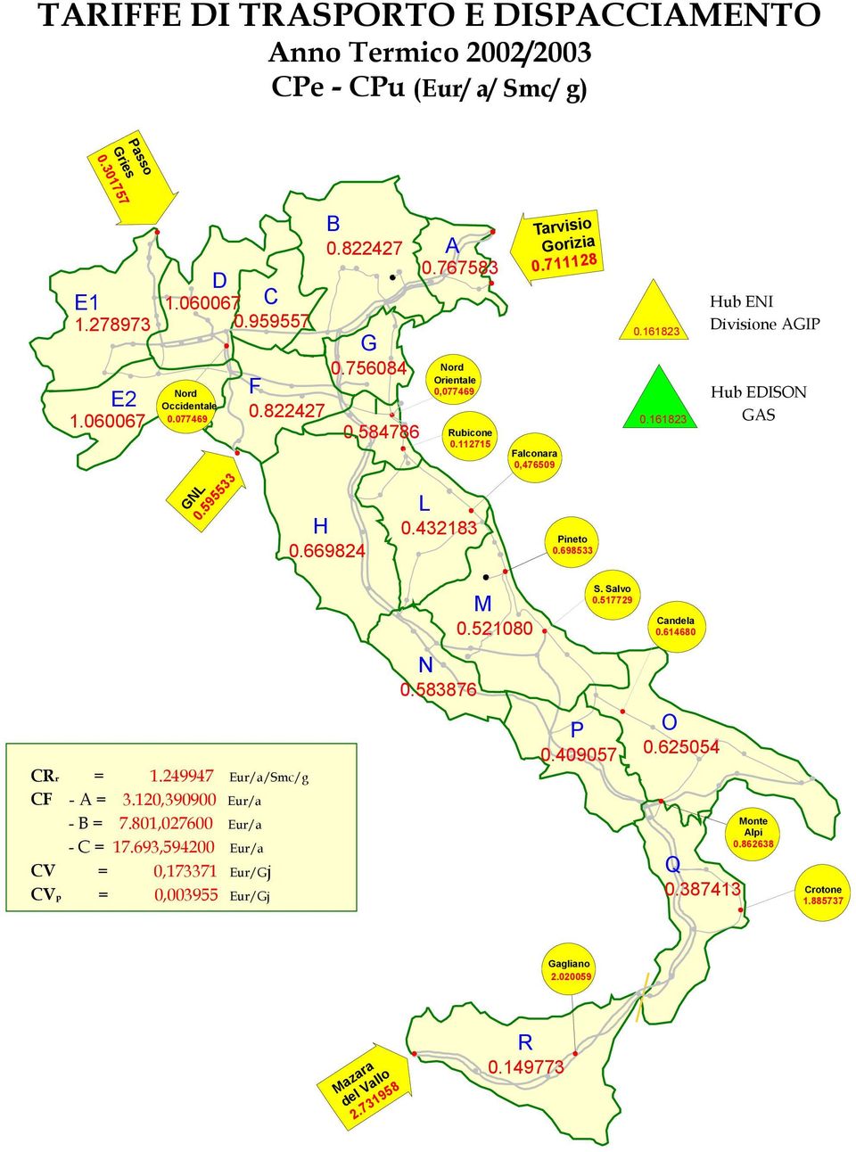 161823 0.161823 Hub ENI Divisione AGIP Hub EDISON GAS CRr = 1.249947 Eur/a/Smc/g CF - A = 3.120,390900 Eur/a - B = 7.801,027600 Eur/a - C = 17.