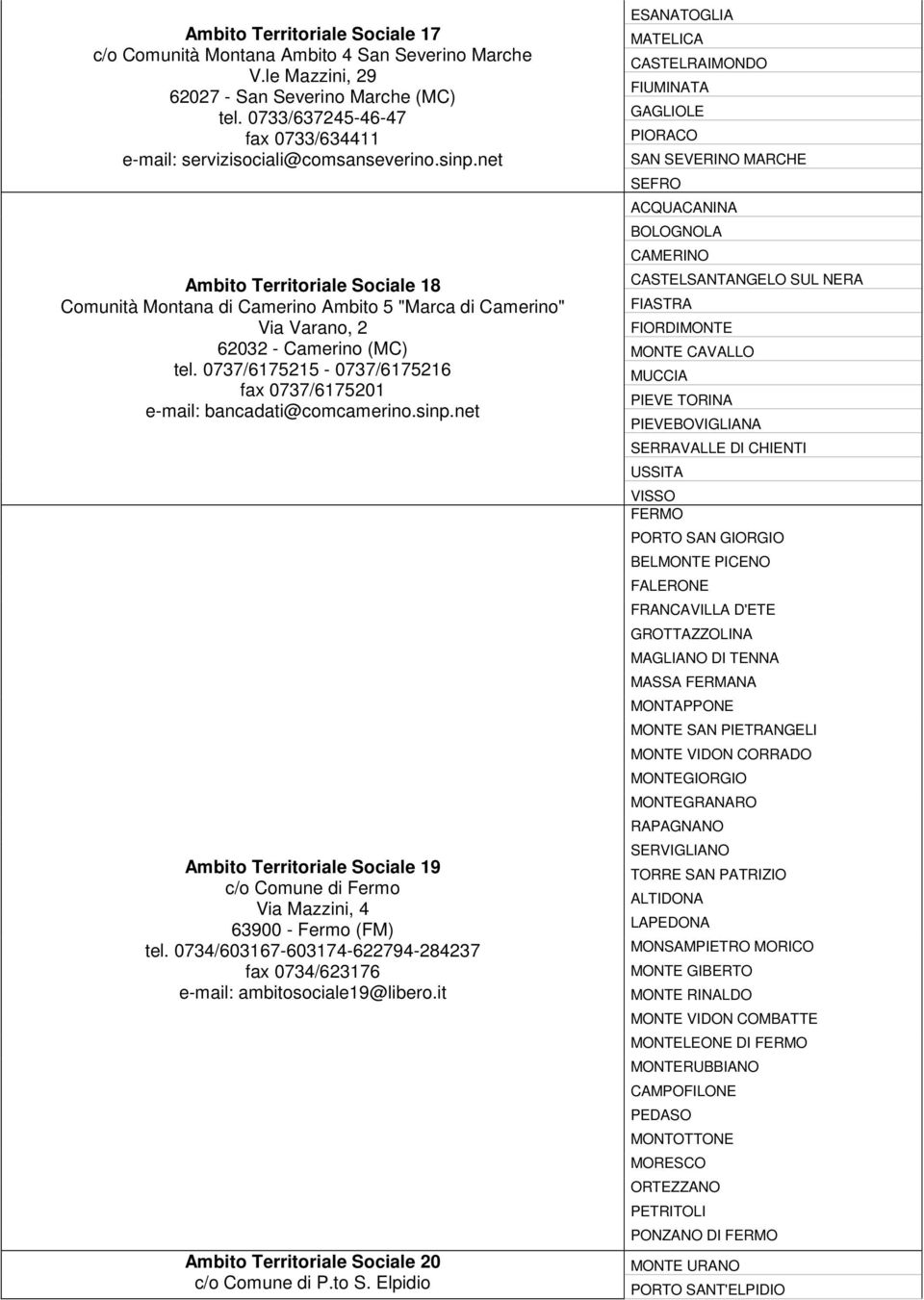 net Ambito Territoriale Sociale 18 Comunità Montana di Camerino Ambito 5 "Marca di Camerino" Via Varano, 2 62032 - Camerino (MC) tel.