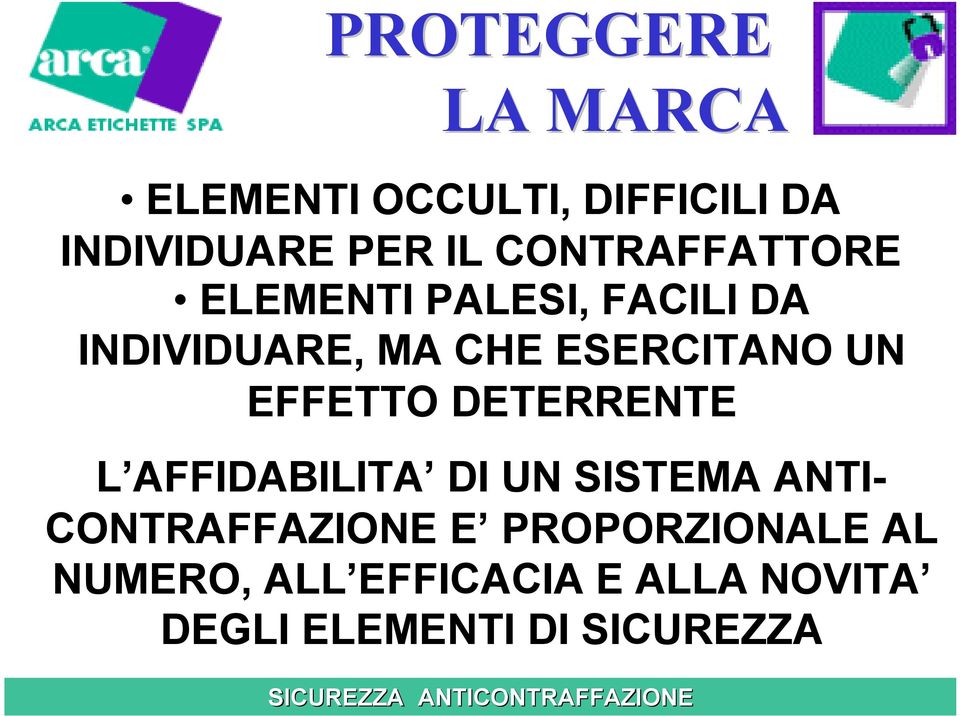 EFFETTO DETERRENTE L AFFIDABILITA DI UN SISTEMA ANTI- CONTRAFFAZIONE E