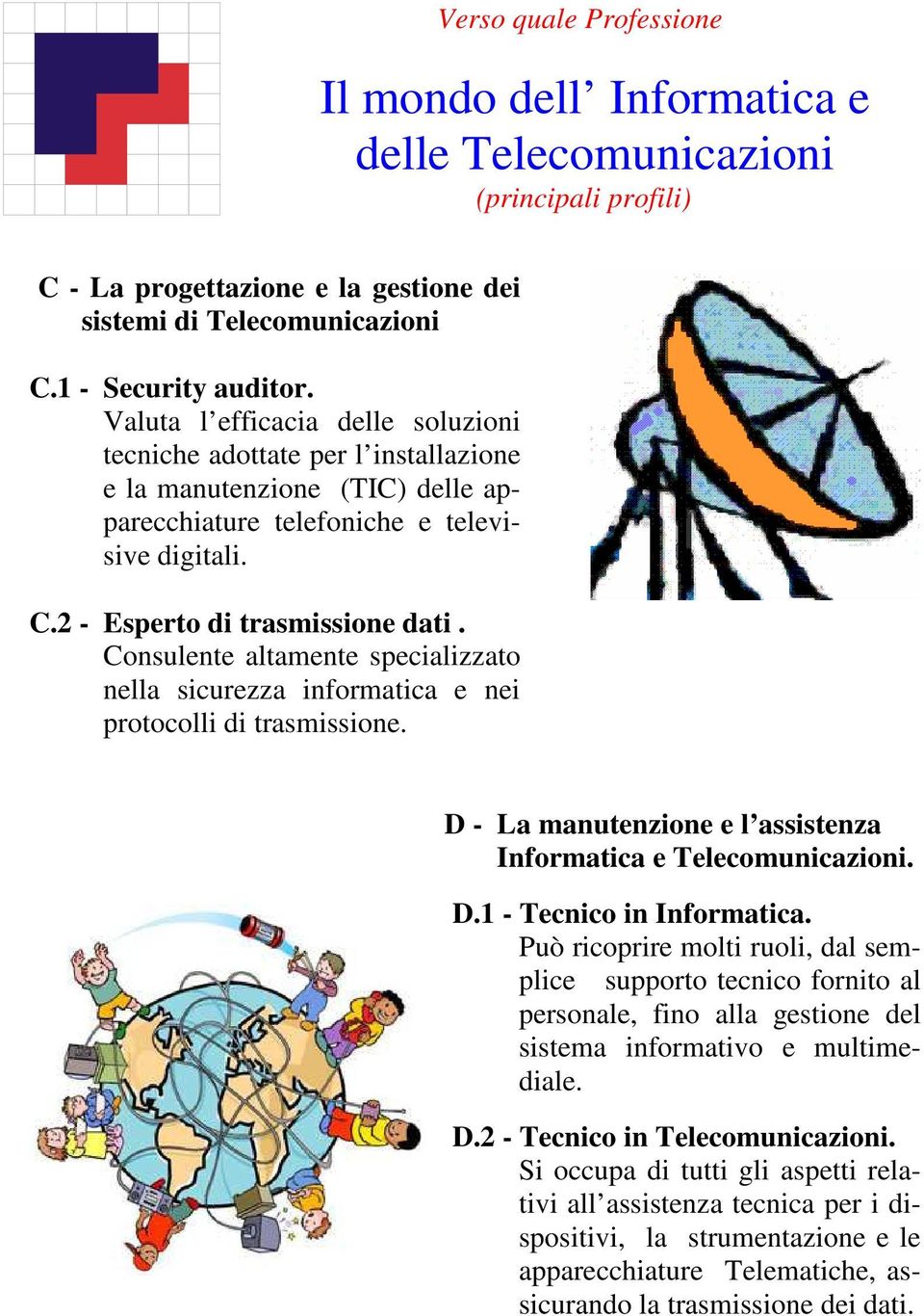 Consulente altamente specializzato nella sicurezza informatica e nei protocolli di trasmissione. D - La manutenzione e l assistenza Informatica e Telecomunicazioni. D.1 - Tecnico in Informatica.