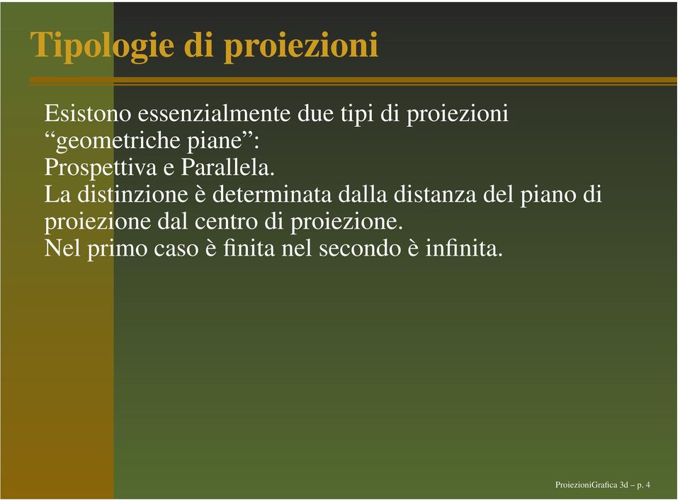 La distinzione è determinata dalla distanza del piano di proiezione