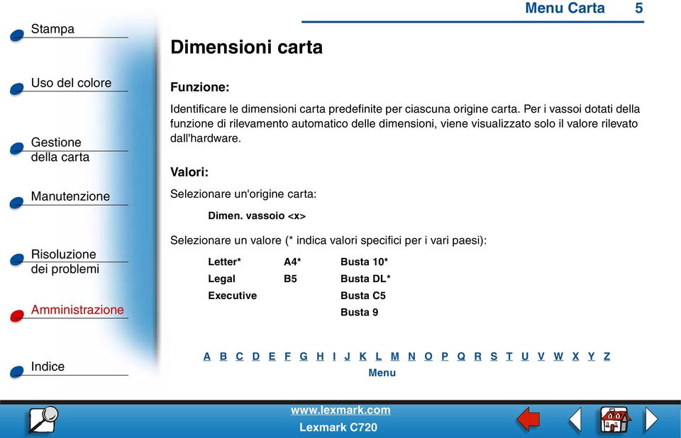 il valore rilevato dall'hardware. Selezionare un'origine carta: Dimen.