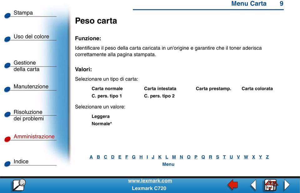 Selezionareuntipodicarta: Carta normale Carta intestata Carta prestamp.