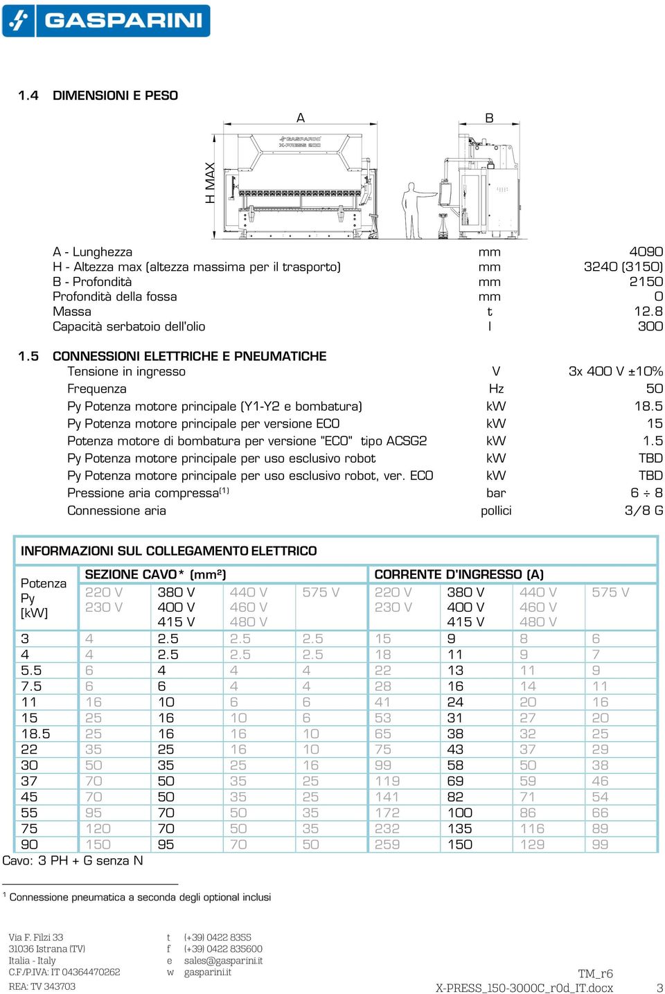 5 Py Potenza motore principale per versione ECO kw 15 Potenza motore di bombatura per versione "ECO" tipo ACSG2 kw 1.