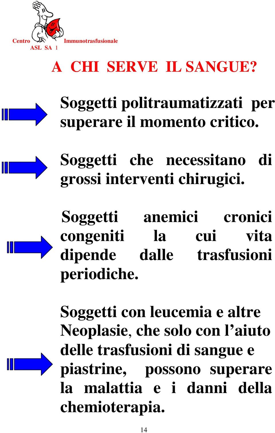 Soggetti che necessitano di grossi interventi chirugici.