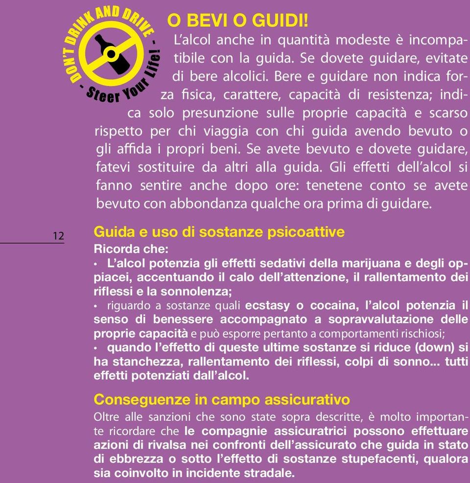 propri beni. Se avete bevuto e dovete guidare, fatevi sostituire da altri alla guida.