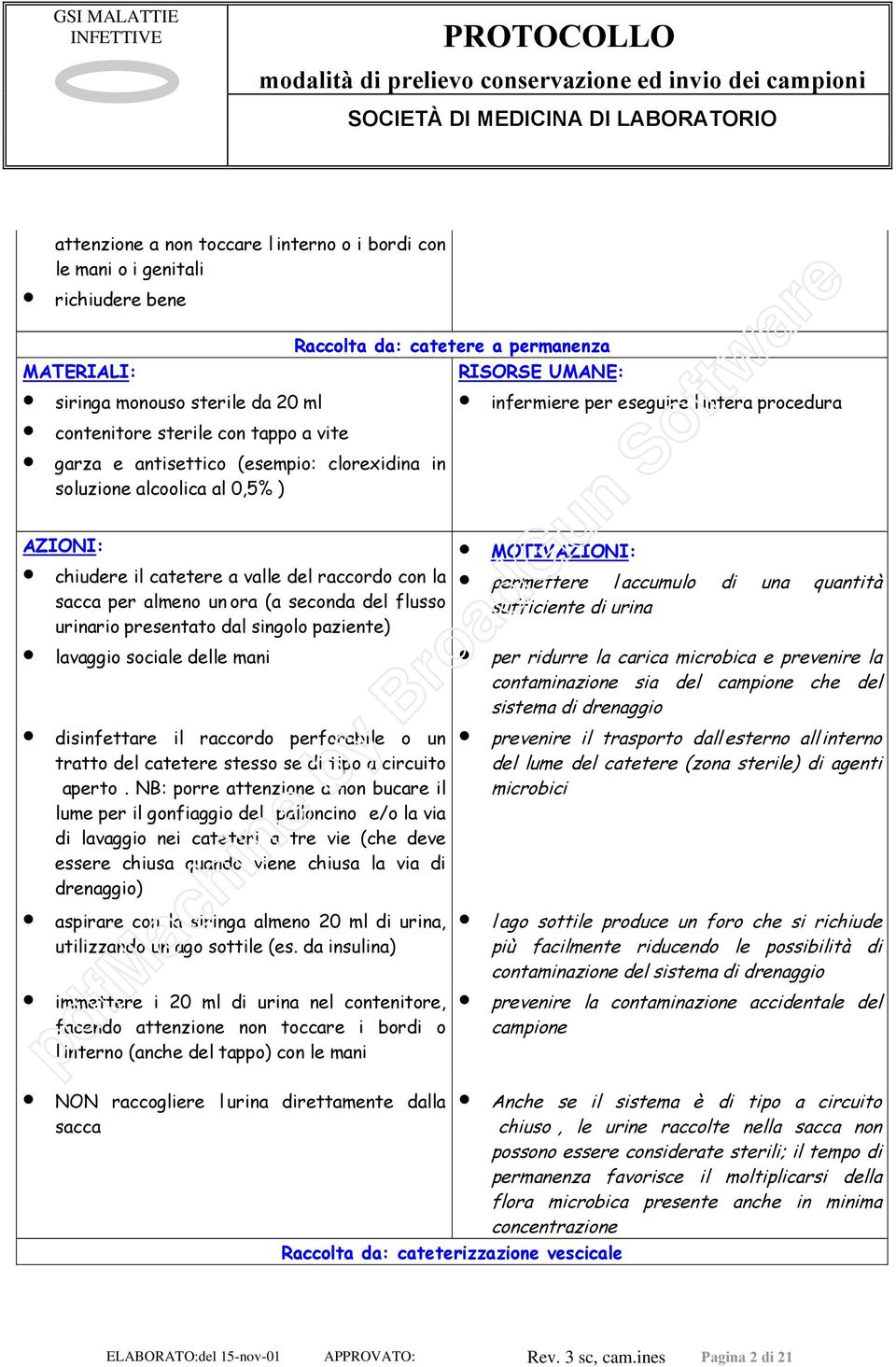 flusso urinario presentato dal singolo paziente) MOTIV permettere l accumulo di una quantità sufficiente di urina lavaggio sociale delle mani per ridurre la carica microbica e prevenire la