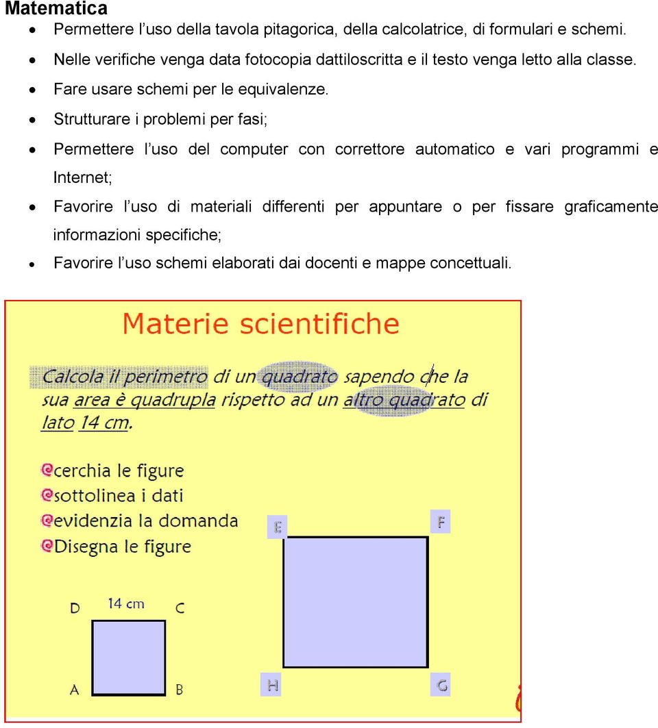 Strutturare i problemi per fasi; Permettere l uso del computer con correttore automatico e vari programmi e Internet; Favorire