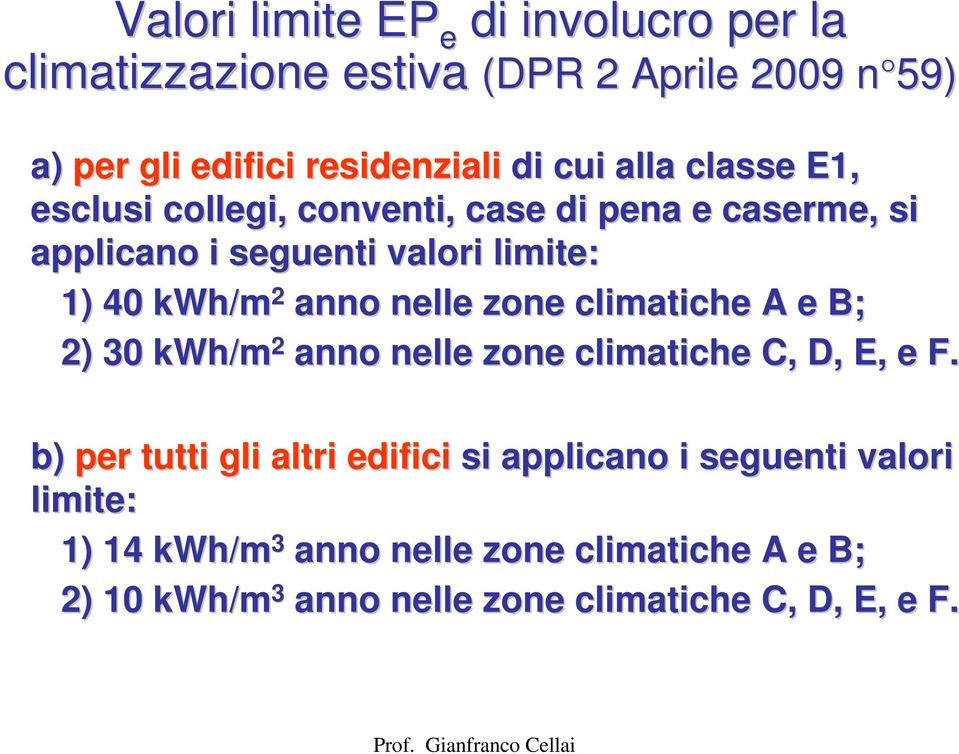 kwh/m 2 anno nelle zone climatiche A e B; 2) 30 kwh/m 2 anno nelle zone climatiche C, D, E, e F.