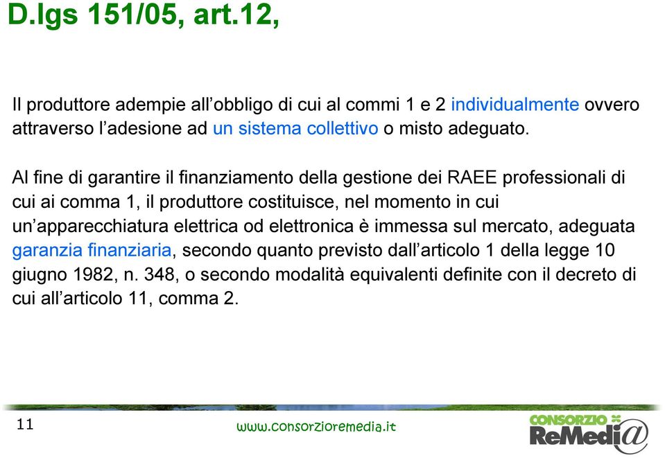 Al fine di garantire il finanziamento della gestione dei RAEE professionali di cui ai comma 1, il produttore costituisce, nel momento in cui un