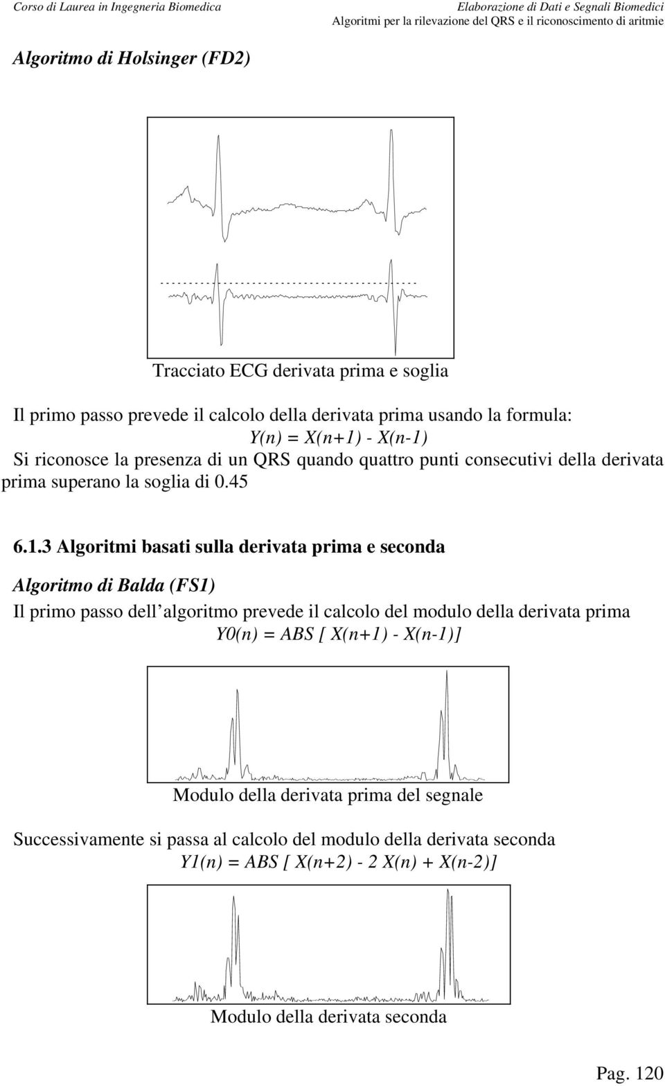 3 Algoritmi basati sulla derivata prima e seconda Algoritmo di Balda (FS1) Il primo passo dell algoritmo prevede il calcolo del modulo della derivata prima Y0(n) =