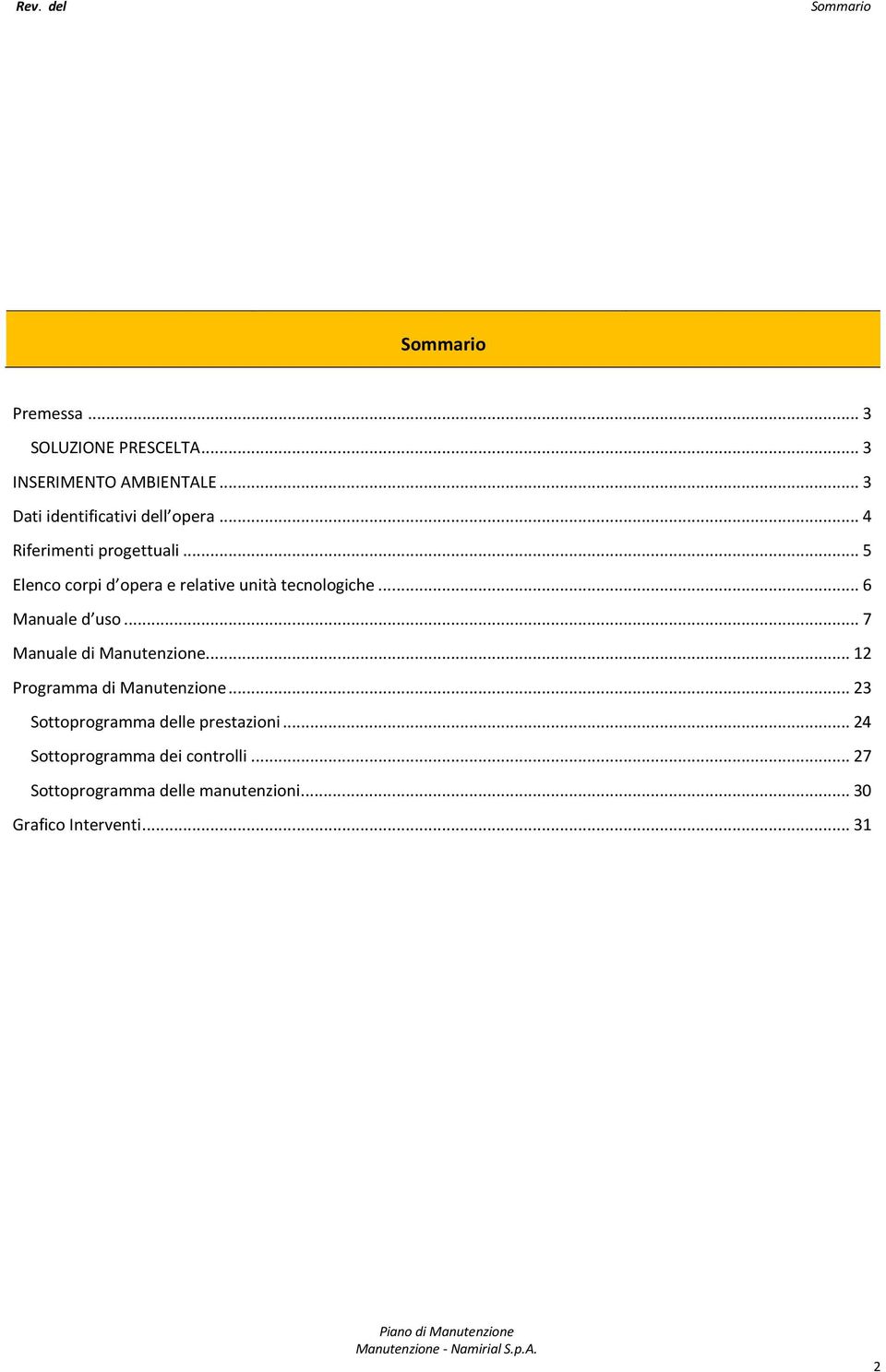 .. 5 Elenco corpi d opera e relative unità tecnologiche... 6 Manuale d uso... 7 Manuale di Manutenzione.