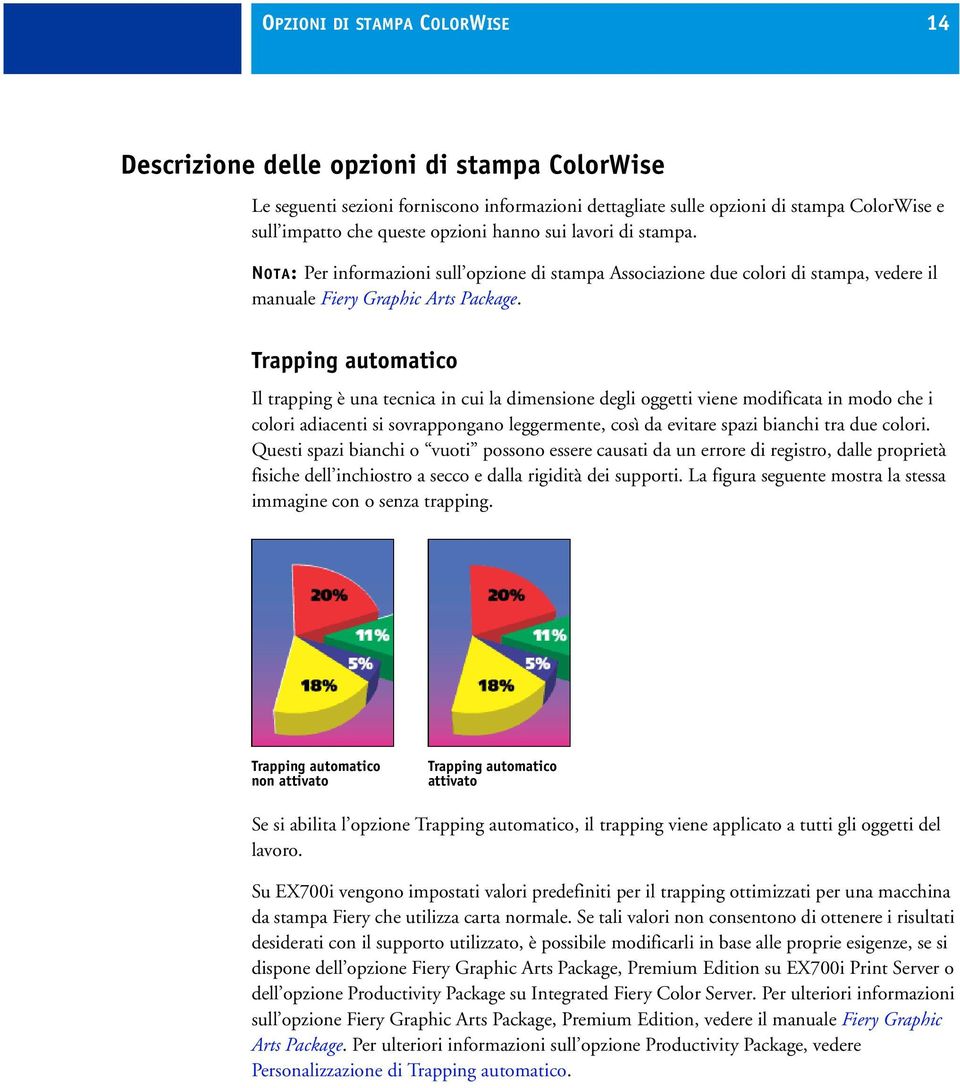 Trapping automatico Il trapping è una tecnica in cui la dimensione degli oggetti viene modificata in modo che i colori adiacenti si sovrappongano leggermente, così da evitare spazi bianchi tra due