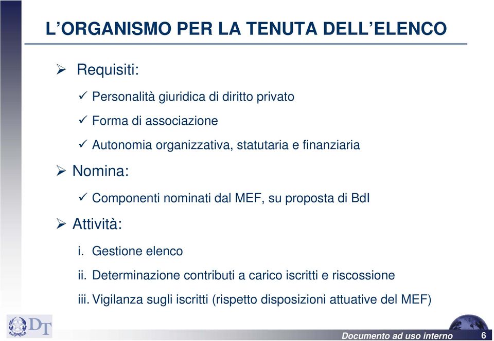 su proposta di BdI Attività: i. Gestione elenco ii.