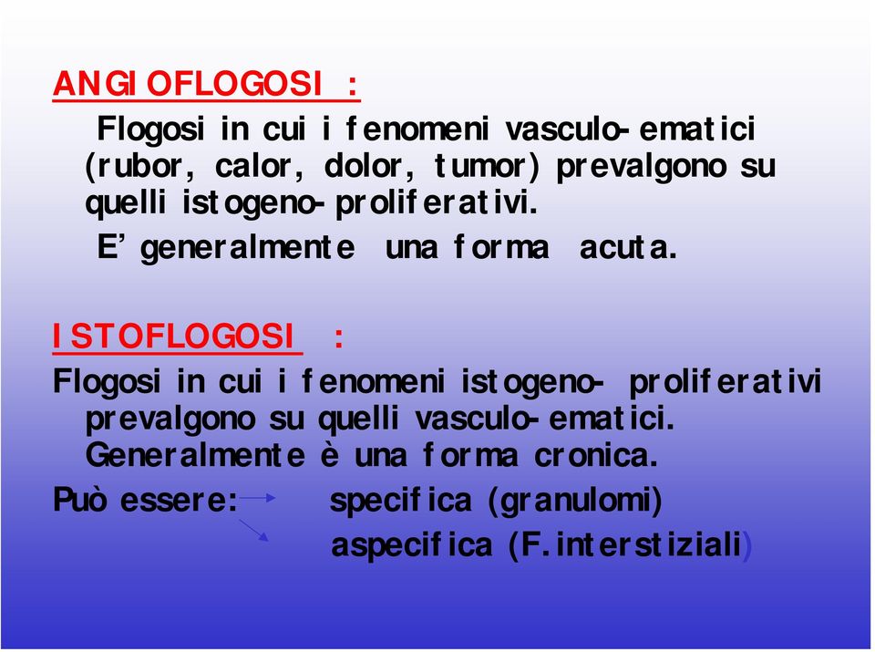 ISTOFLOGOSI : Flogosi in cui i fenomeni istogeno- proliferativi prevalgono su quelli