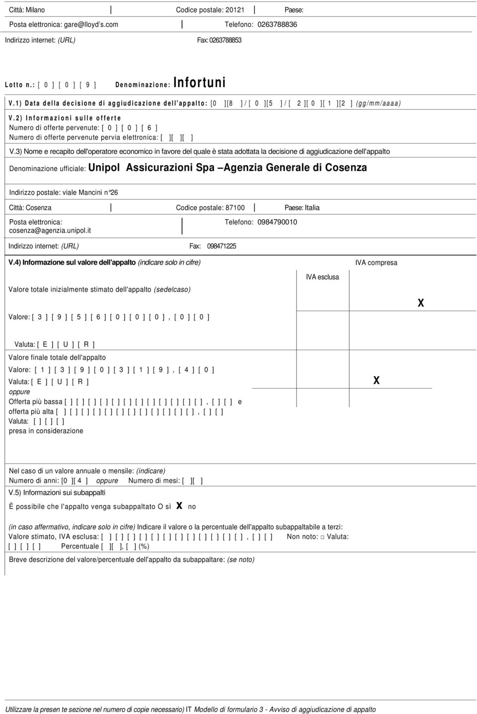 postale: 87100 Paese: Italia V.