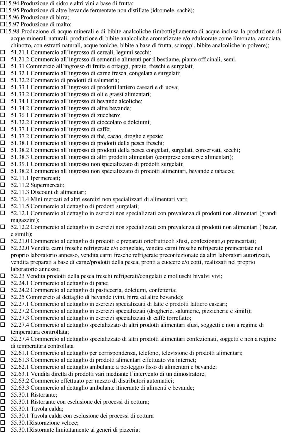 limonata, aranciata, chinotto, con estratti naturali, acque toniche, bibite a base di frutta, sciroppi, bibite analcoliche in polvere); 51.21.