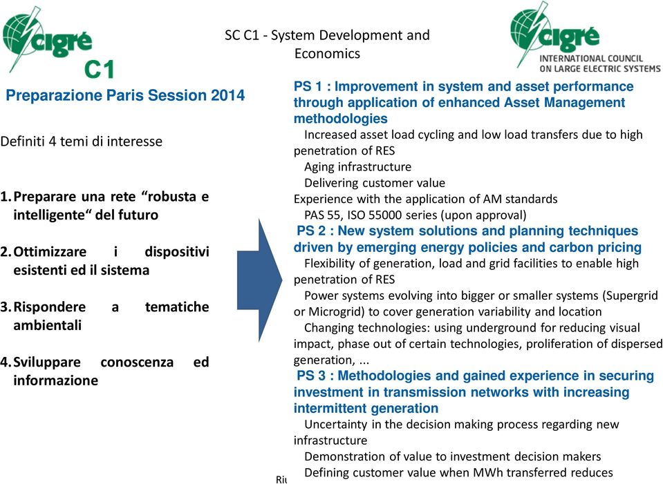 Sviluppare conoscenza ed informazione PS 1 : Improvement in system and asset performance through application of enhanced Asset Management methodologies Increased asset load cycling and low load