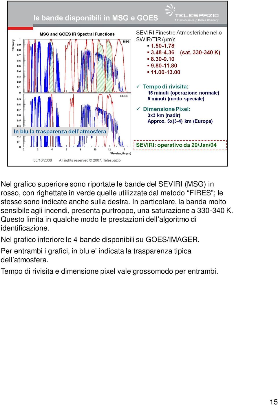 In particolare, la banda molto sensibile agli incendi, presenta purtroppo, una saturazione a 330-340 K.