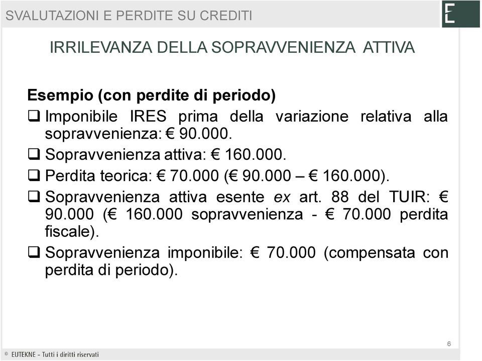 000 ( 90.000 160.000). Sopravvenienza attiva esente ex art. 88 del TUIR: 90.000 ( 160.