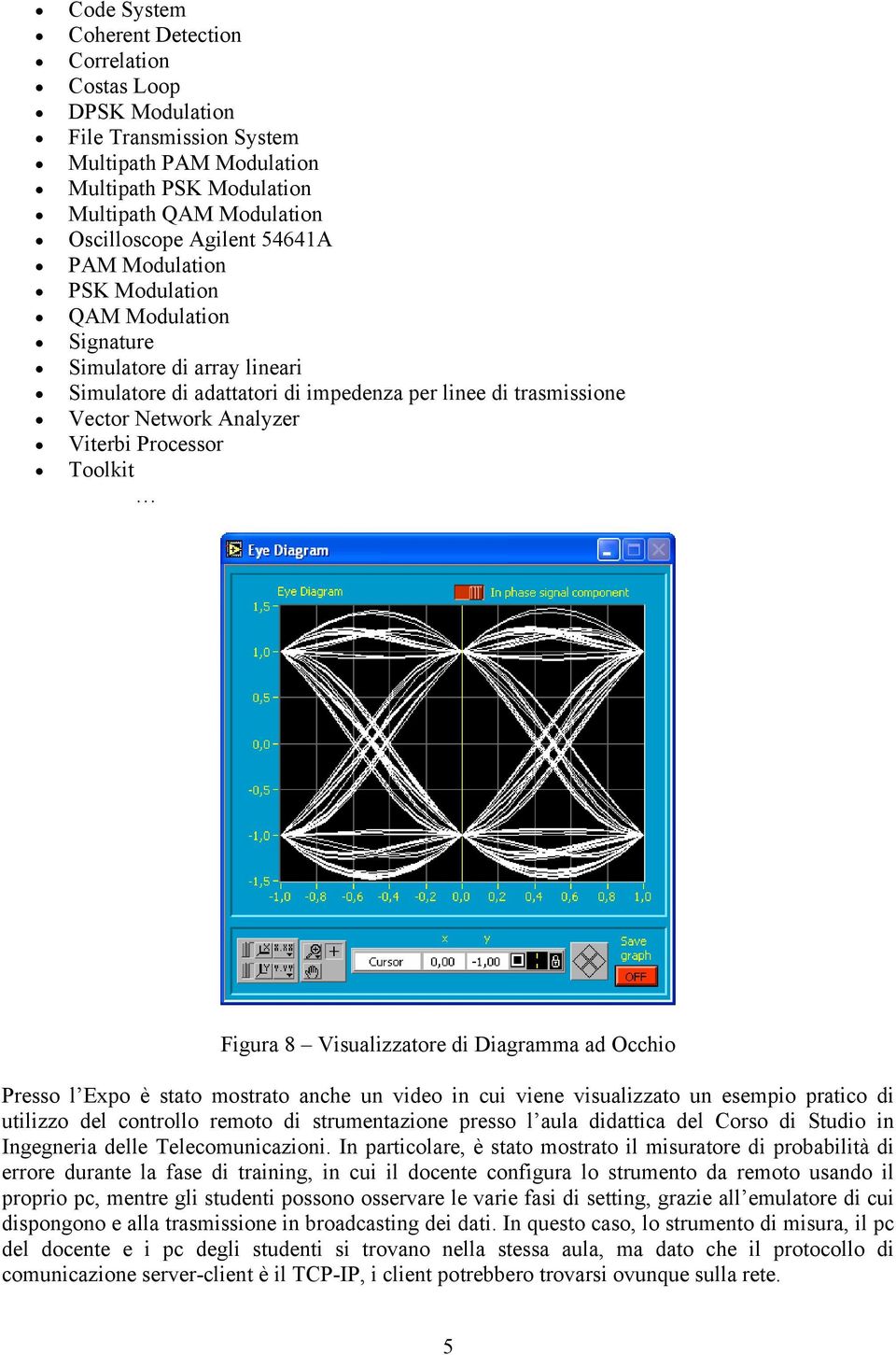 Figura 8 Visualizzatore di Diagramma ad Occhio Presso l Expo è stato mostrato anche un video in cui viene visualizzato un esempio pratico di utilizzo del controllo remoto di strumentazione presso l