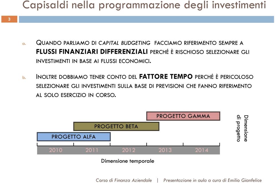 SELEZIONARE GLI INVESTIMENTI IN BASE AI FLUSSI ECONOMICI. b.