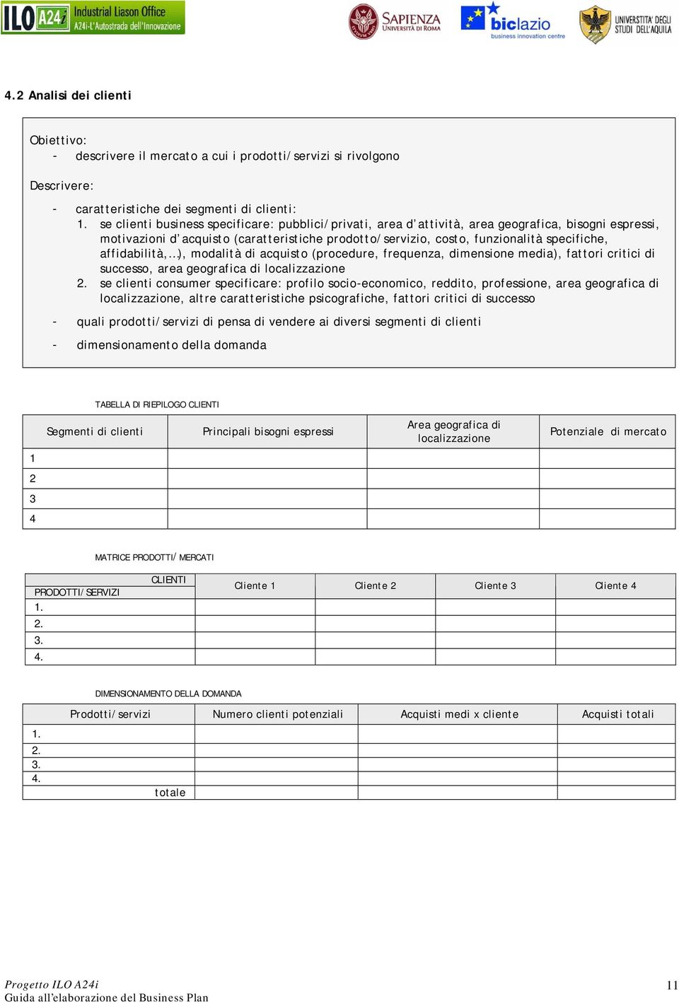 affidabilità, ), modalità di acquisto (procedure, frequenza, dimensione media), fattori critici di successo, area geografica di localizzazione 2.