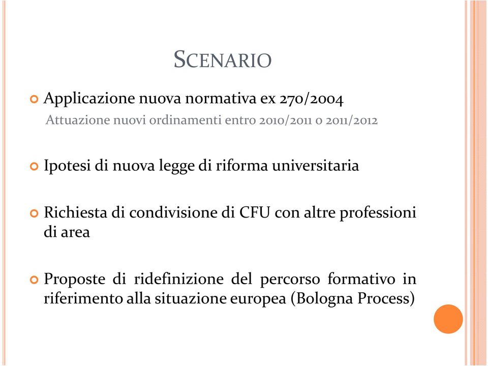 condivisione di CFU con altre professioni di area P di id fi i i dl f i i Proposte di