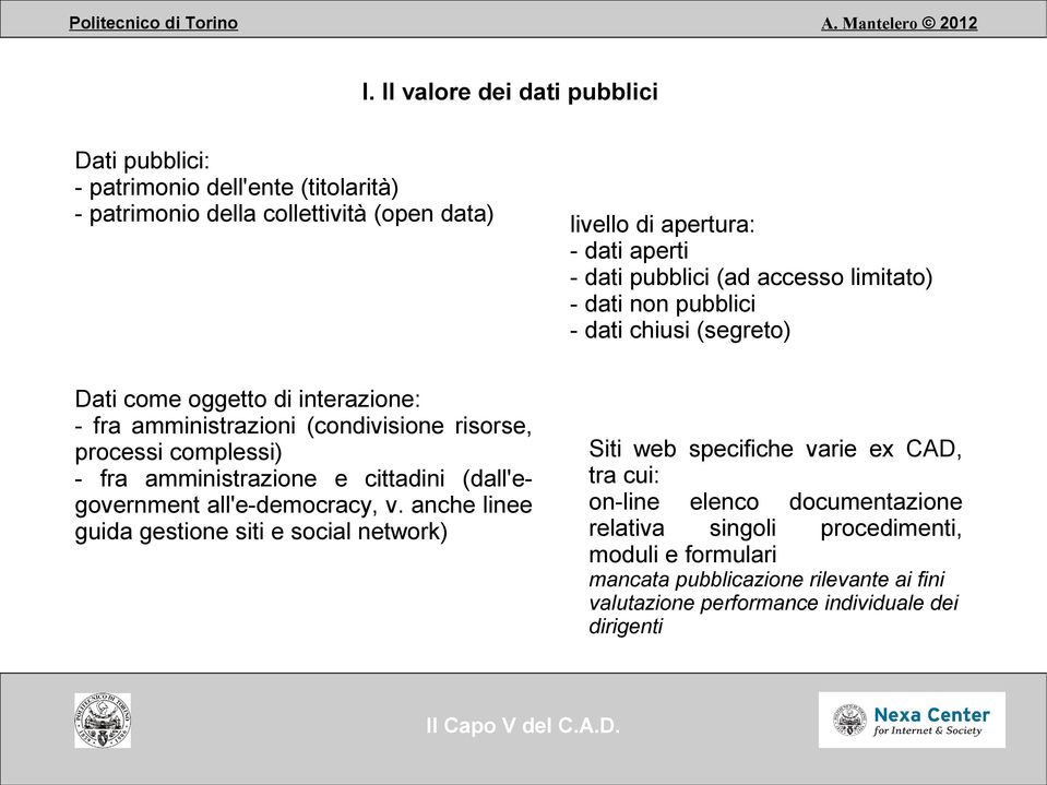 complessi) - fra amministrazione e cittadini (dall'egovernment all'e-democracy, v.