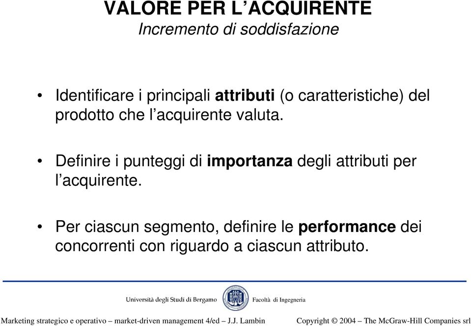 Definire i punteggi di importanza degli attributi per l acquirente.