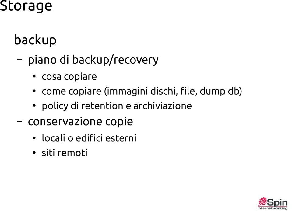 dump db) policy di retention e archiviazione