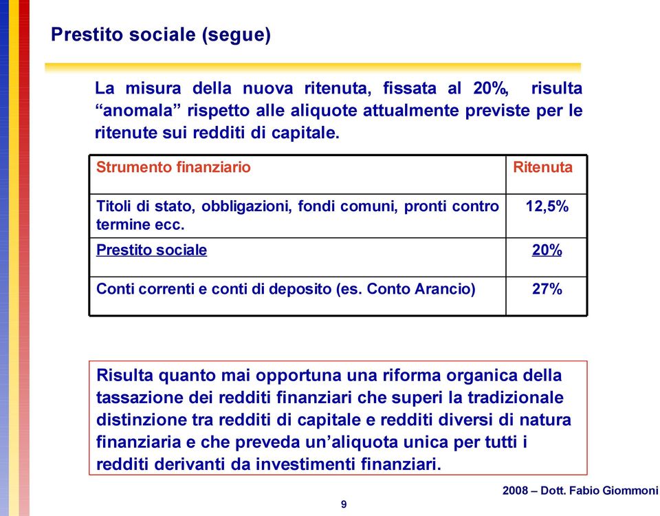 Prestito sociale Conti correnti e conti di deposito (es.